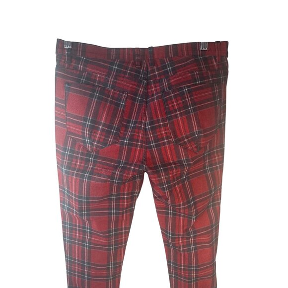 ZARA Red & Black Plaid Men Size 32 Slim Fit Trousers With Pockets - Picture 8 of 12